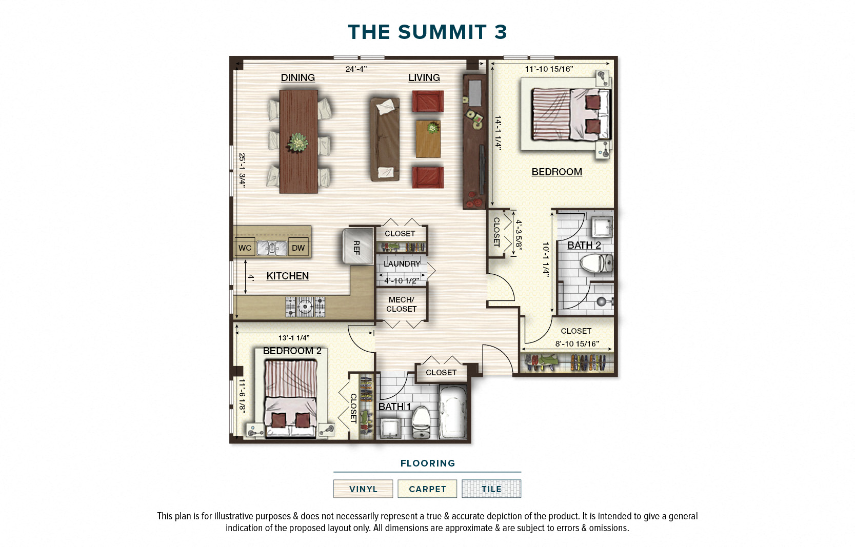 Floor plan for 2 beds, 2 baths, 1243 sqft